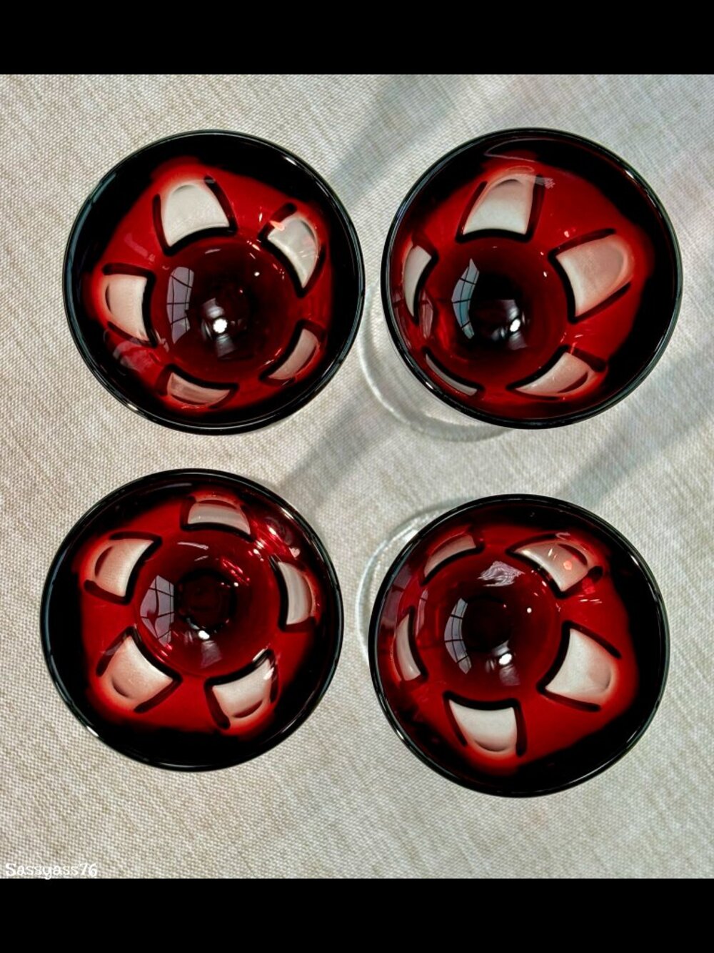 🆕VTG▪️CRISTAL d-ARQUES-DURAND▪️Set of 4 Ruby Red Gothic Arch Cordial Glasses - Picture 4 of 5